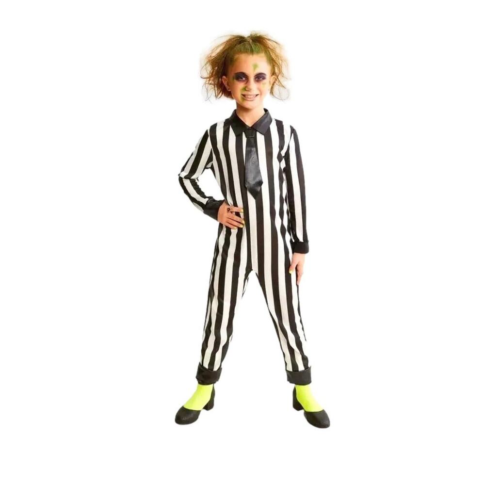 Striped Jumpsuit Kid's Unisex Halloween Costume 8, Medium Beetlejuice